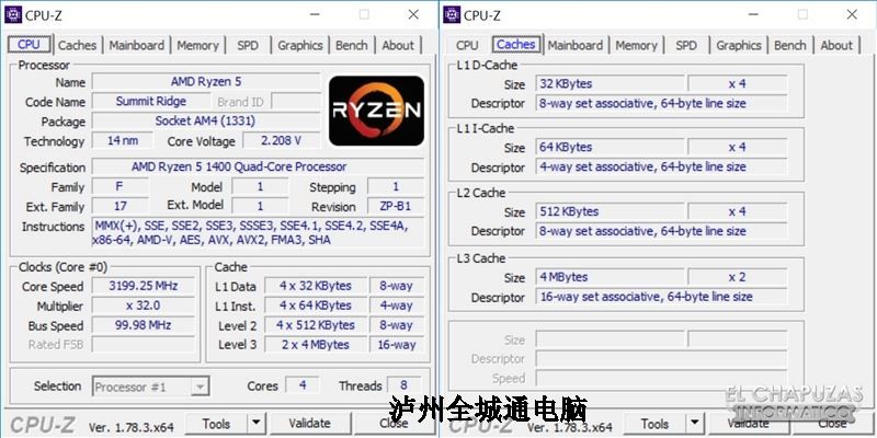 AMD四核Ryzen 5 1400 参数表